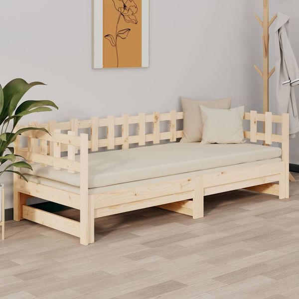 vidaXL Sof&aacute; cama extra&iacute;ble madera maciza de pino 2x(90x190) cm