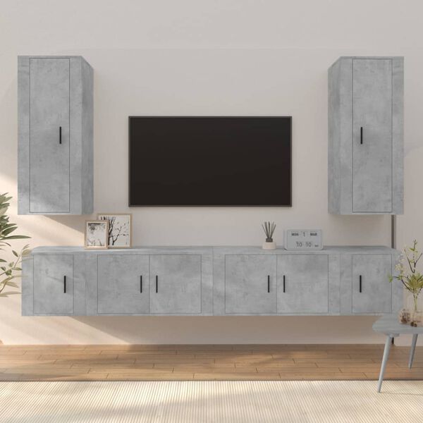vidaXL Set de muebles de TV 6 pzas madera contrachapada gris hormig&oacute;n