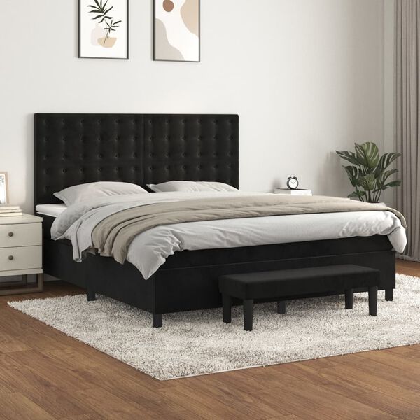 vidaXL Cama box spring con colch&oacute;n terciopelo negro 180x200 cm