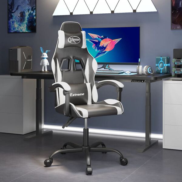vidaXL Silla gaming giratoria cuero sint&eacute;tico negro y blanco