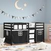 vidaXL Cama alta ni&ntilde;os con cortinas madera pino blanco negro 80x200 cm