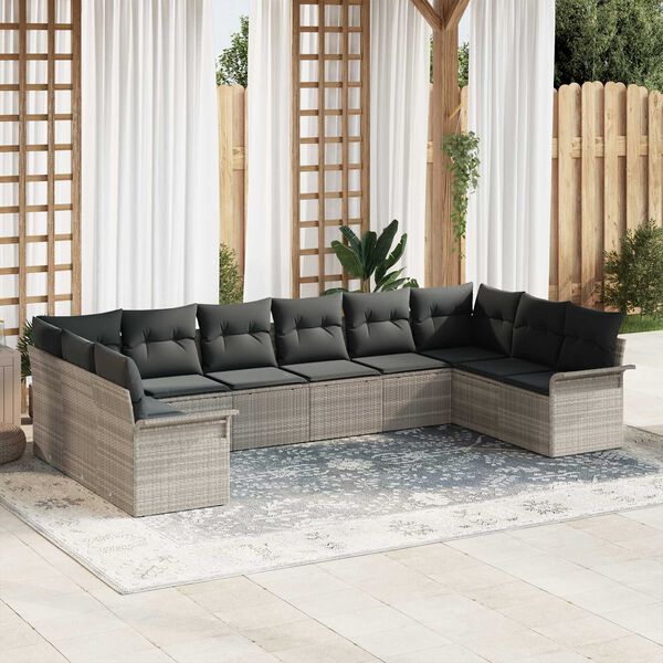 vidaXL Conjunto de sofá de jardín 10 pcs Gris Claro ratán sintético