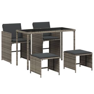 vidaXL Set comedor de jard&iacute;n 5 piezas con cojines rat&aacute;n sint&eacute;tico gris