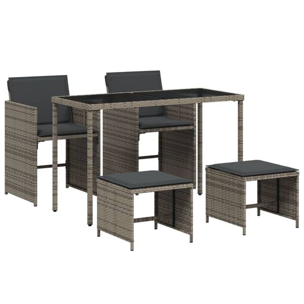 vidaXL Set comedor de jard&iacute;n 5 piezas con cojines rat&aacute;n sint&eacute;tico gris