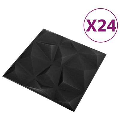 vidaXL Paneles de pared 3D 24 unidades negro diamante 6 m² 50x50 cm