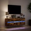 vidaXL Mueble de TV de pared con luces LED roble ahumado 130x31x45 cm