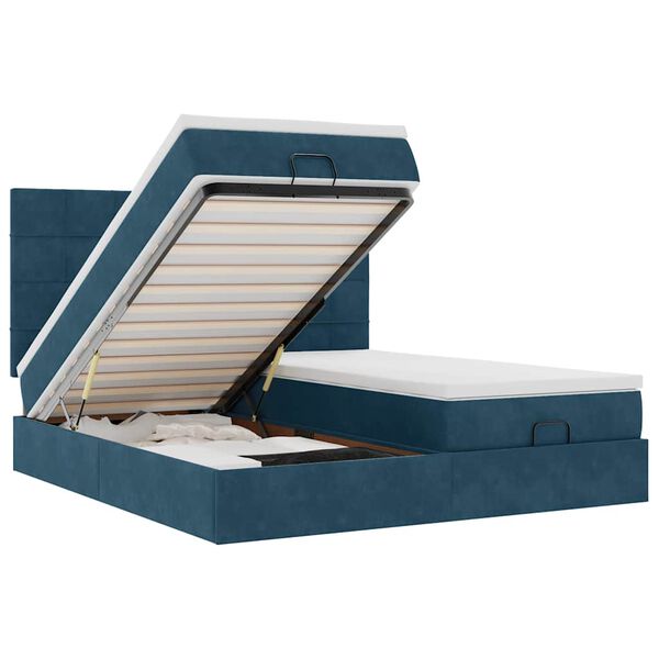 vidaXL Cama otomana con colchones y luces LED azul oscuro 200x200 cm