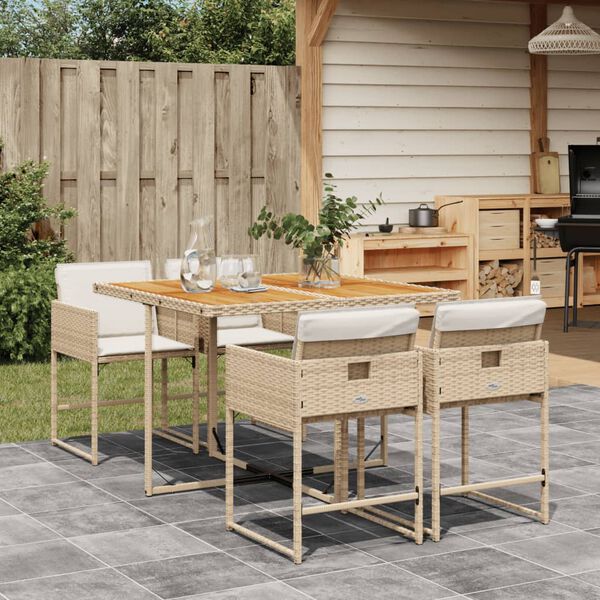 vidaXL Set comedor de jard&iacute;n 5 pzas con cojines rat&aacute;n sint&eacute;tico beige