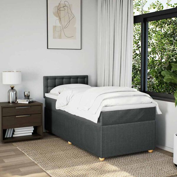 vidaXL Cama box spring con colch&oacute;n tela gris oscuro 100x200 cm