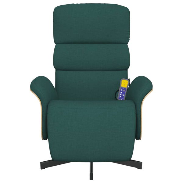vidaXL Sillón reclinable de masaje con reposapiés tela verde oscuro