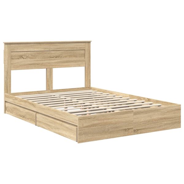 vidaXL Cama con almacenamiento con cabecera Roble Sonoma 140 x 190 cm