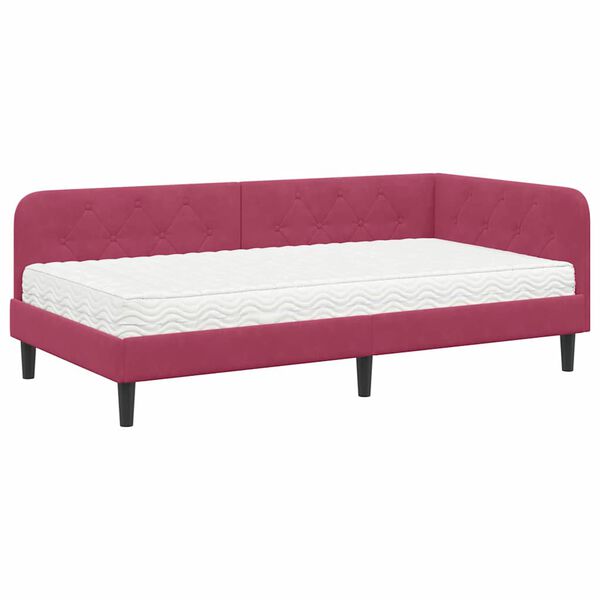 vidaXL Estructura de cama en esquina Rojo vino 90 x 200 cm Terciopelo