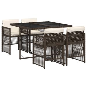 vidaXL Set comedor de jard&iacute;n 5 piezas y cojines rat&aacute;n sint&eacute;tico marr&oacute;n