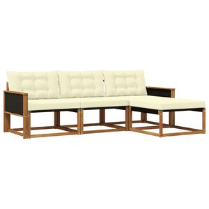 vidaXL Conjunto de sof&aacute;s de exterior con coj&iacute;n 4 pcs Natural y Crema