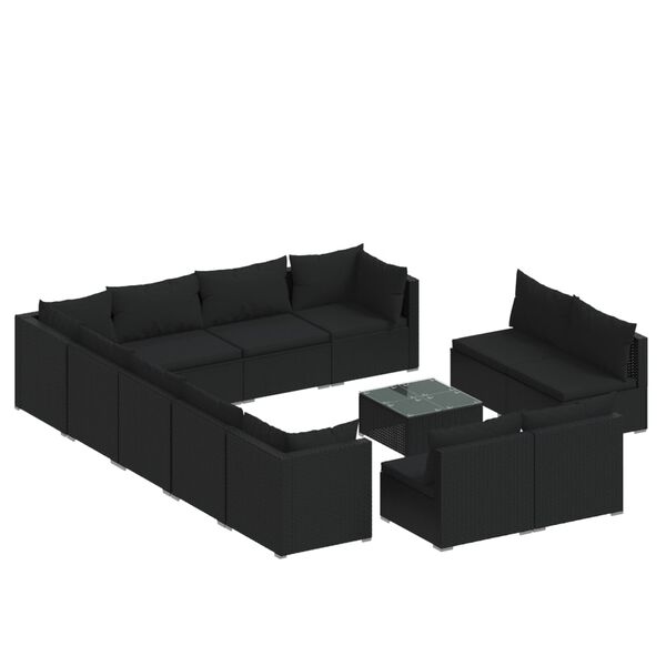 vidaXL Set de muebles de jard&iacute;n 13 pzas cojines rat&aacute;n sint&eacute;tico negro