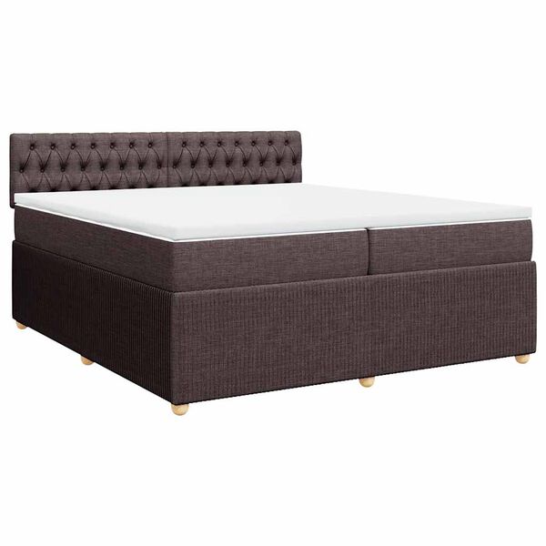 vidaXL Cama box spring con colch&oacute;n tela marr&oacute;n oscuro 200x200 cm