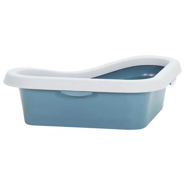 vidaXL Arenero de esquina para gatos PP blanco y azul 56x40x14 cm