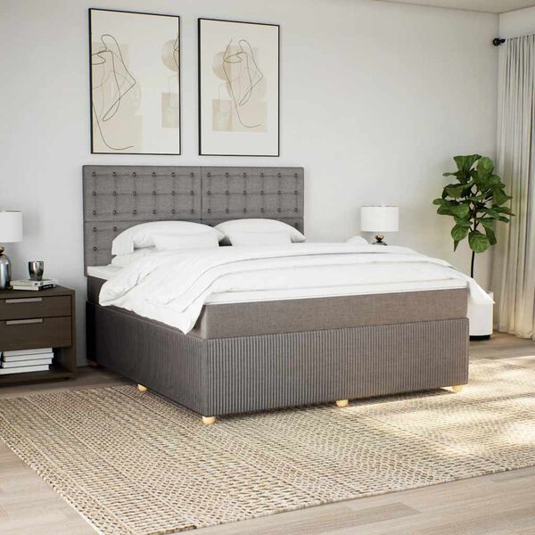 vidaXL Cama box spring con colch&oacute;n tela gris taupe 180x200 cm