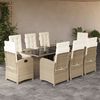 vidaXL Set comedor de jard&iacute;n 9 pzas con cojines rat&aacute;n sint&eacute;tico beige