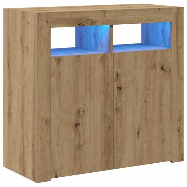 vidaXL Aparador luces LED madera ingenier&iacute;a roble artisan 80x35x75 cm