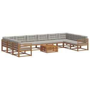 vidaXL Conjunto de sof&aacute;s de exterior 11 pcs Gris Natural y Claro