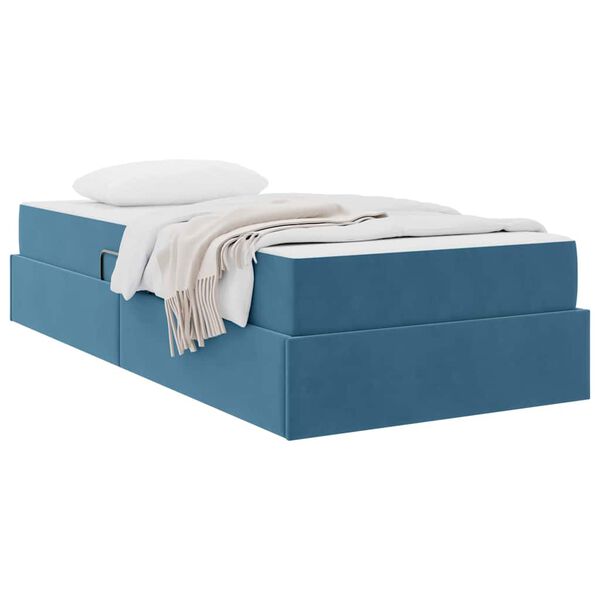 vidaXL Cama con almacenamiento y colch&oacute;n Azul Oscuro 90 x 190 cm