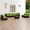vidaXL Set muebles de jard&iacute;n 9 piezas y cojines rat&aacute;n sint&eacute;tico marr&oacute;n