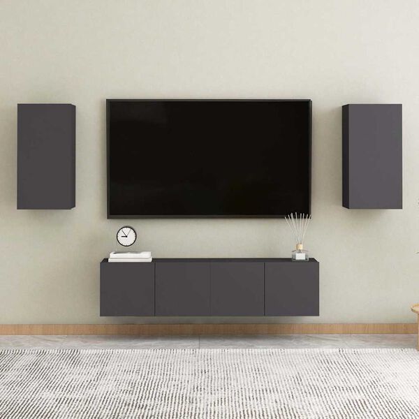 vidaXL Juego de mueble para TV de 4 piezas madera de ingenier&iacute;a gris
