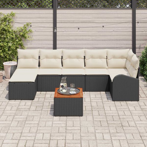 vidaXL Conjunto de sof&aacute; de jard&iacute;n 8 pcs Negro Polirat&aacute;n