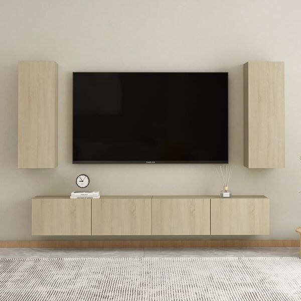 vidaXL Set de muebles sal&oacute;n TV 4 pzas madera ingenier&iacute;a roble Sonoma