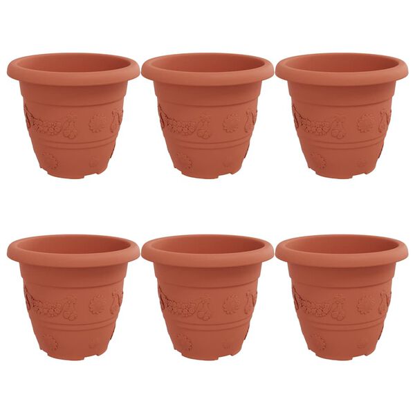vidaXL Maceta Redonda para Flores 6 pcs Rojo Ladrillo &Oslash; 26 x 21.5 cm