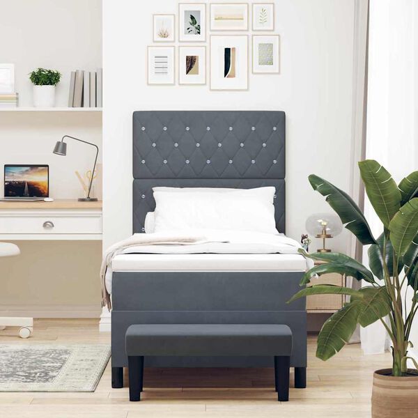 vidaXL Cama tipo Box Spring Gris oscuro 90 x 200 cm Terciopelo
