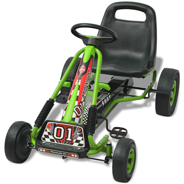 vidaXL Kart con pedales asiento ajustable verde