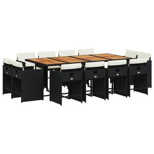 vidaXL Set comedor de jard&iacute;n con cojines 13 pzas rat&aacute;n sint&eacute;tico negro