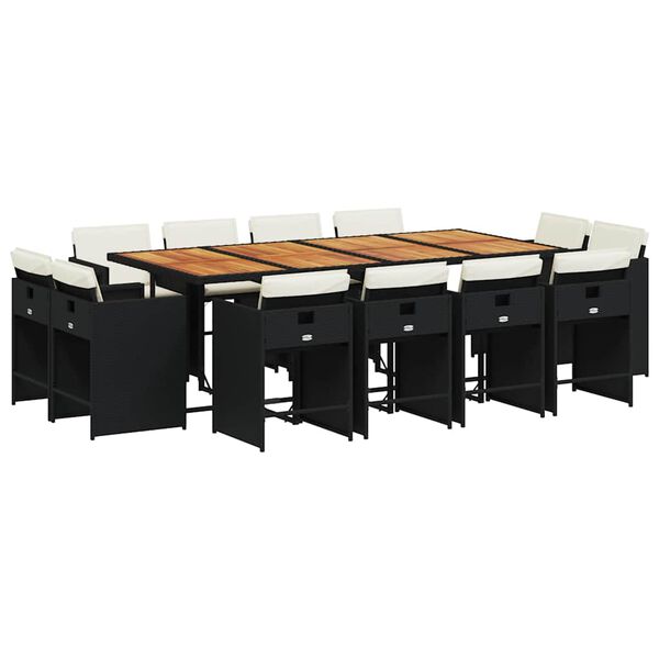 vidaXL Set comedor de jard&iacute;n con cojines 13 pzas rat&aacute;n sint&eacute;tico negro