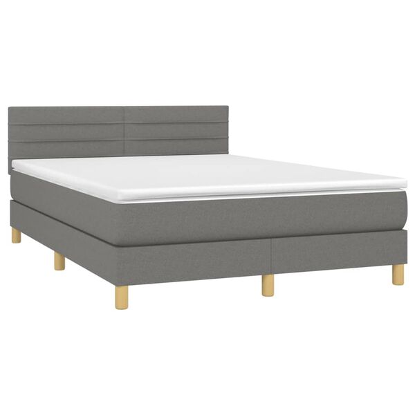 vidaXL Cama box spring con colch&oacute;n tela gris oscuro 140x190 cm
