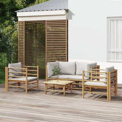 vidaXL Set de muebles de jardín 5 piezas bambú y cojines gris claro