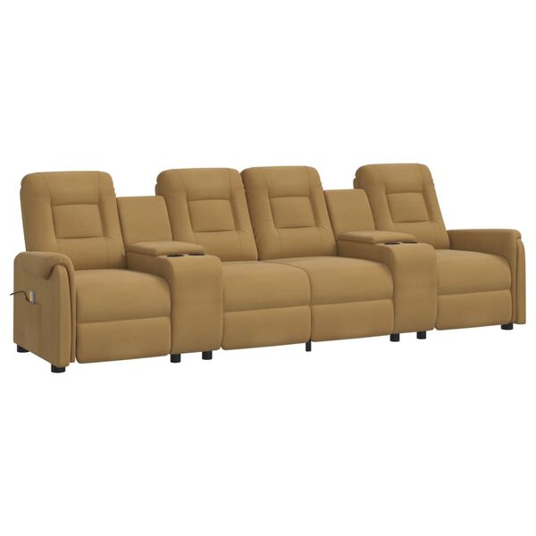 vidaXL Sill&oacute;n de masaje reclinable 4 plazas con portavasos gris taupe
