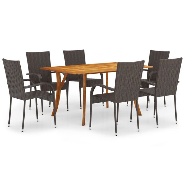 vidaXL Juego de comedor de jard&iacute;n de 7 piezas marr&oacute;n