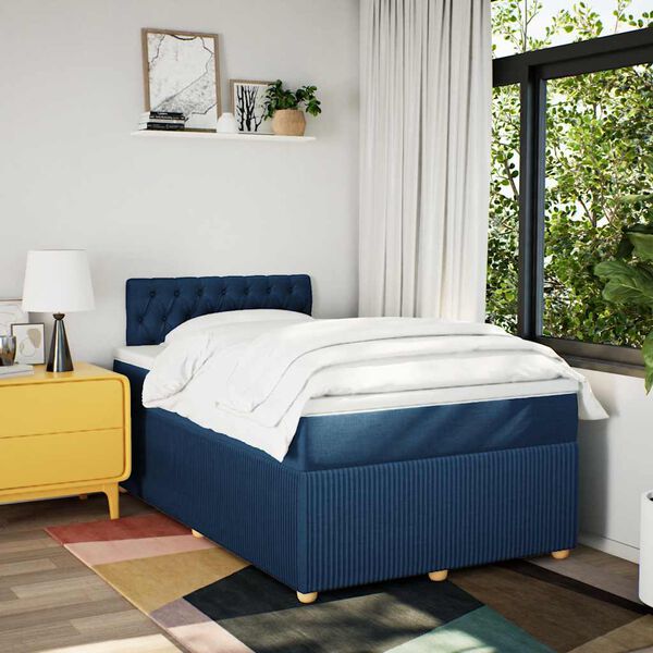 vidaXL Cama box spring con colchón tela azul 120x190 cm