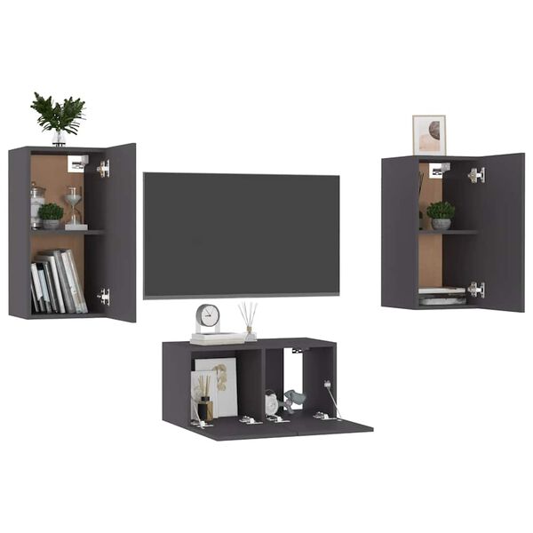 vidaXL Set de muebles de sal&oacute;n 3 piezas madera ingenier&iacute;a gris