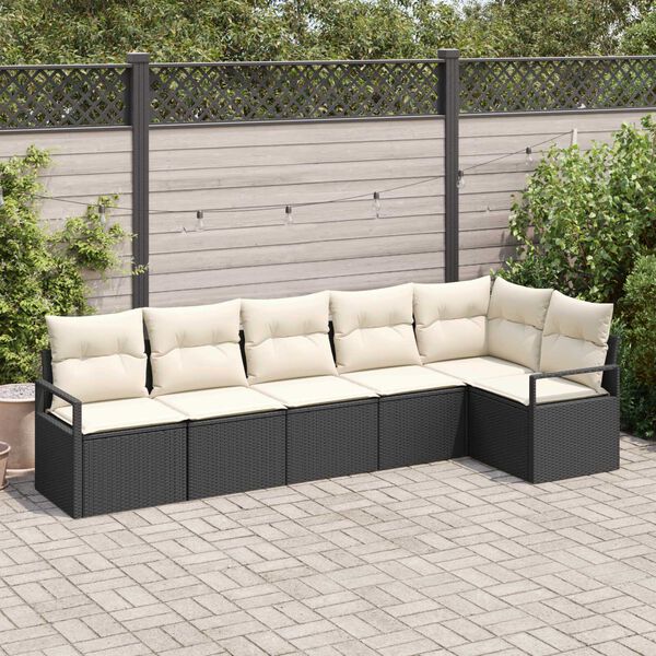 vidaXL Conjunto de sof&aacute;s de jard&iacute;n 6 pcs Negro y rat&aacute;n sint&eacute;tico