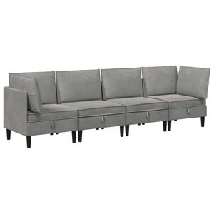 vidaXL Juego de muebles de sal&oacute;n con coj&iacute;n 4 pcs Gris Claro Terciopelo