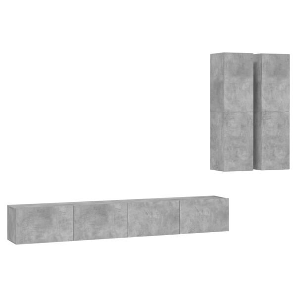 vidaXL Set muebles de sal&oacute;n TV 4 pzas madera ingenier&iacute;a gris hormig&oacute;n
