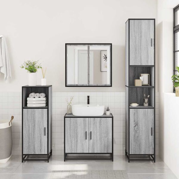 vidaXL Set de muebles de baño 3 pzas madera contrachapada gris sonoma
