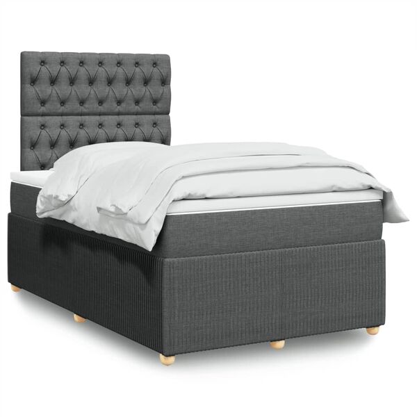 vidaXL Cama box spring con colch&oacute;n tela gris oscuro 120x200 cm