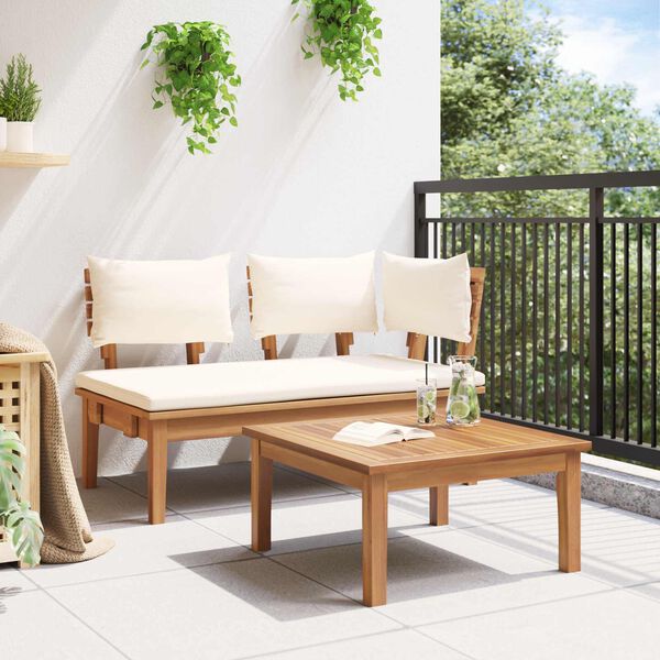 vidaXL Banco de jard&iacute;n 2 pcs Crema y marr&oacute;n Madera maciza de Teca