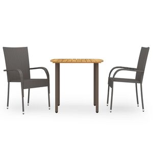 vidaXL Set de comedor de jard&iacute;n 3 pzas rat&aacute;n sint&eacute;tico marr&oacute;n
