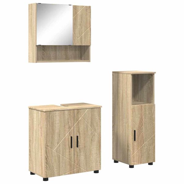 vidaXL Juego de muebles de ba&ntilde;o Montaje en la pared 3 pcs Roble Sonoma