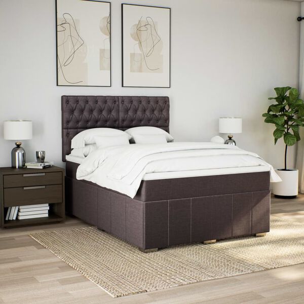 vidaXL Cama box spring con colch&oacute;n tela marr&oacute;n oscuro 160x200 cm